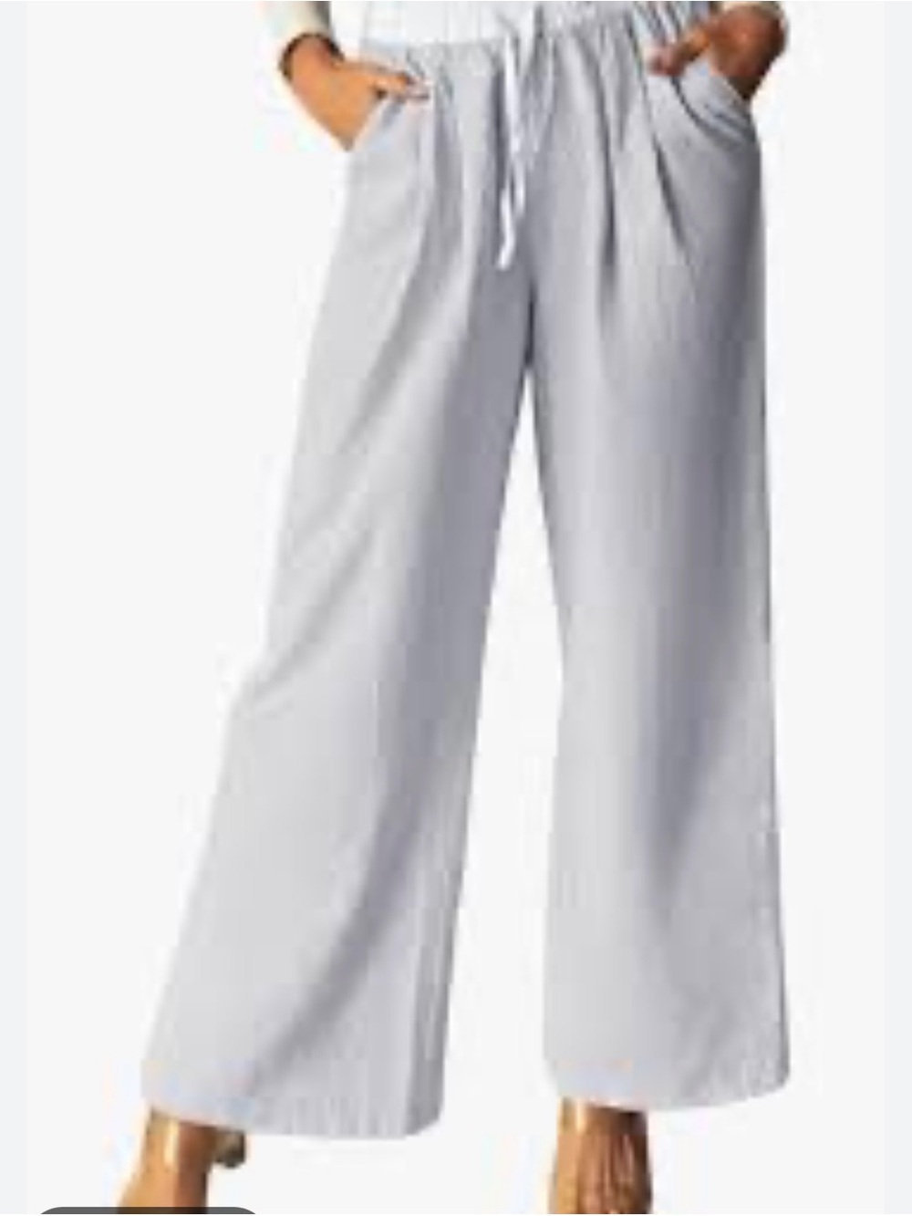 Sharagano women’s size L linen blend wide leg elastic waist pull on crop pants‎